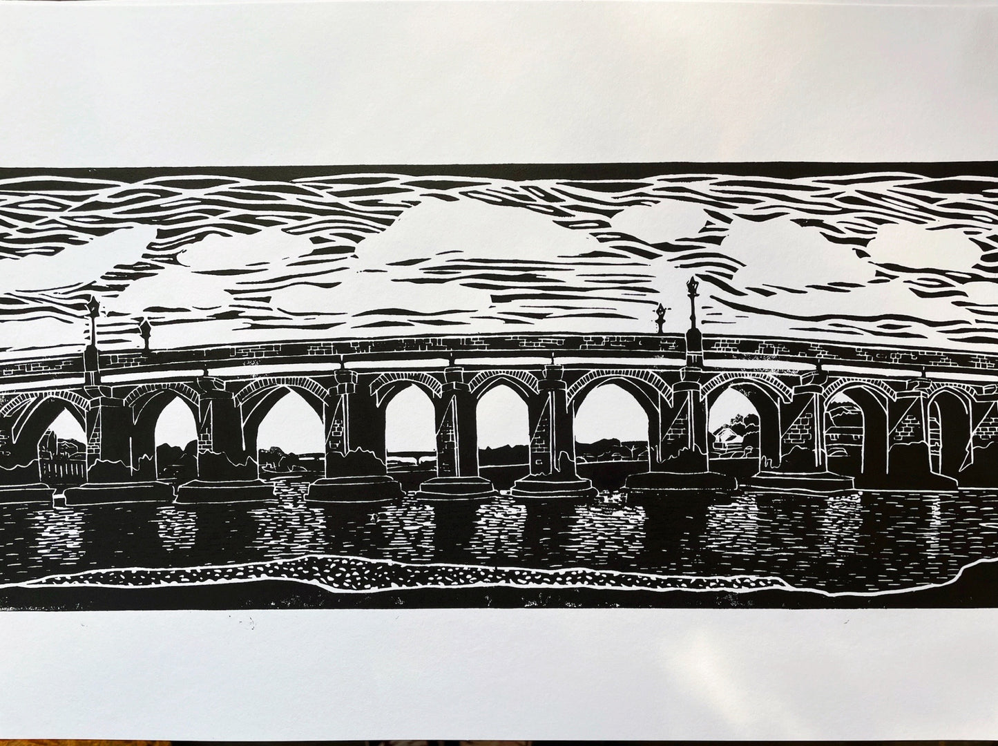 Bideford Bridge Linocut Print