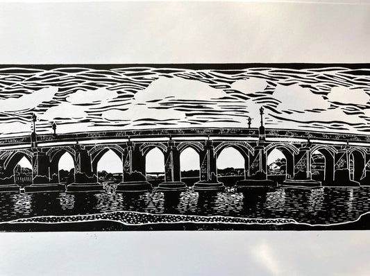 Bideford Bridge Linocut Print