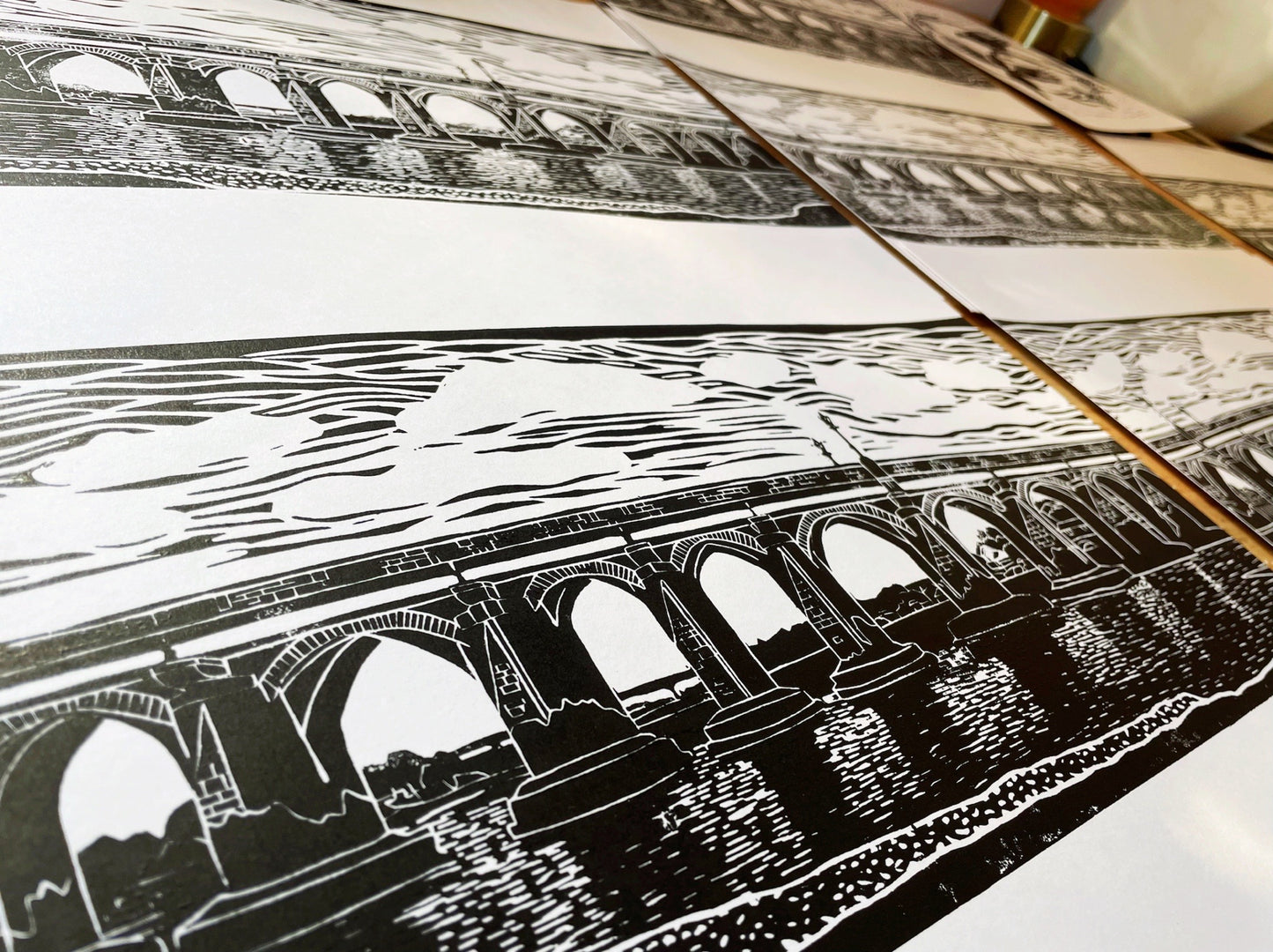 Bideford Bridge Linocut Print
